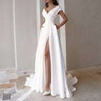 DressBetty - Elegant Casual Women's Dresses Sexy V-neck Side Slit Backless White Long Skirt Wedding