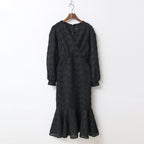 Eyelash Knit Chevron Wrap V-Neck Long Sleeve Mermaid Midi Dress