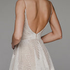 Sweetheart Spaghetti Strap Geometric Sequin Embellished Fit and Flare Midi Dress
