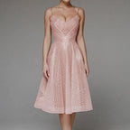 Sweetheart Spaghetti Strap Geometric Sequin Embellished Fit and Flare Midi Dress