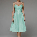 Sweetheart Spaghetti Strap Geometric Sequin Fit and Flare Midi Dress