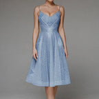 Sweetheart Spaghetti Strap Geometric Sequin Embellished Fit and Flare Midi Dress