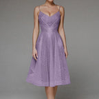 Sweetheart Spaghetti Strap Geometric Sequin Fit and Flare Midi Dress