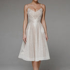 Sweetheart Spaghetti Strap Geometric Sequin Embellished Fit and Flare Midi Dress