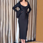 Scoop Neck Tiered Flounce Cuff Bodycon Maxi Dress