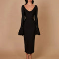 DressBetty - 2024 Elegant Solid Color O Neck Flare Sleeve Lace-up Ruffles Maxi Dress