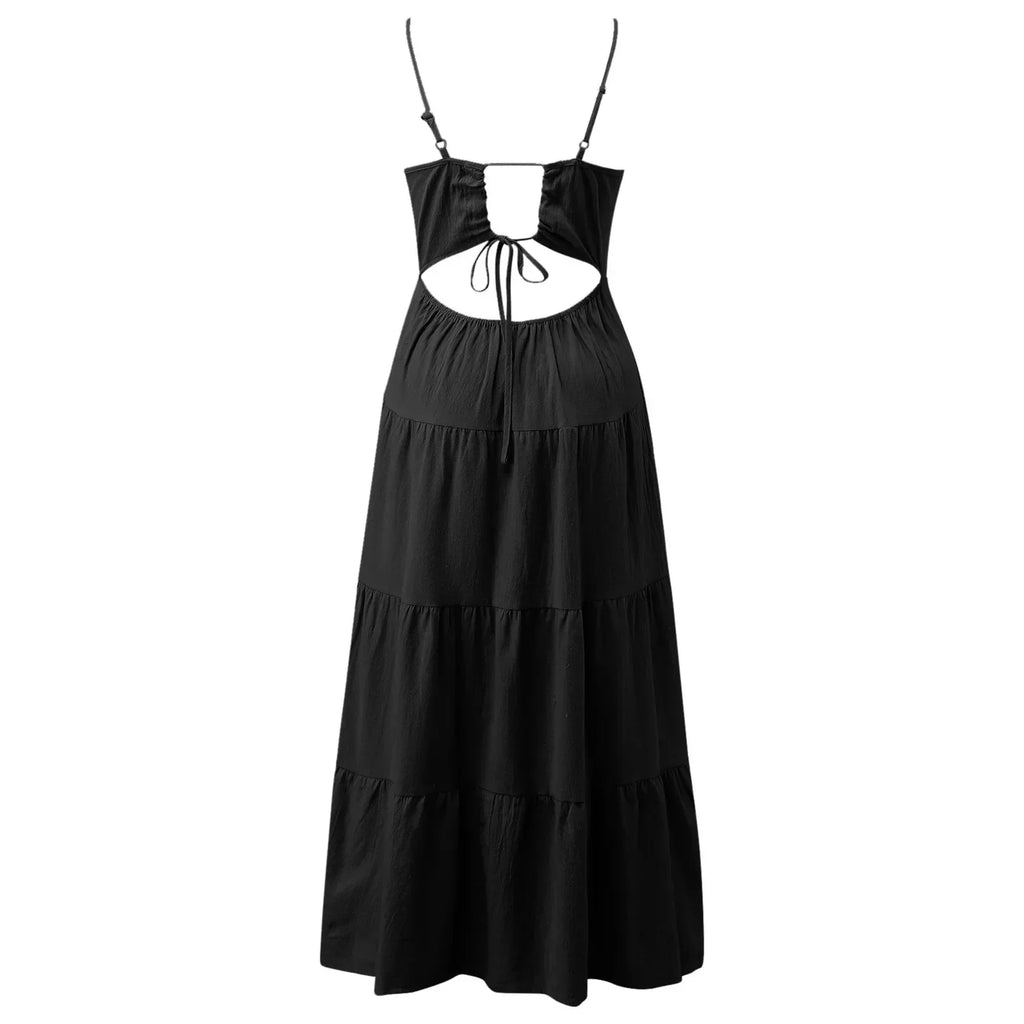 Spaghetti Strap Square Neck Tiered Ruffle A-Line Midi Dress