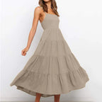 Spaghetti Strap Square Neck Tiered Ruffle A-Line Midi Dress