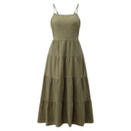 Spaghetti Strap Square Neck Tiered Ruffle A-Line Midi Dress