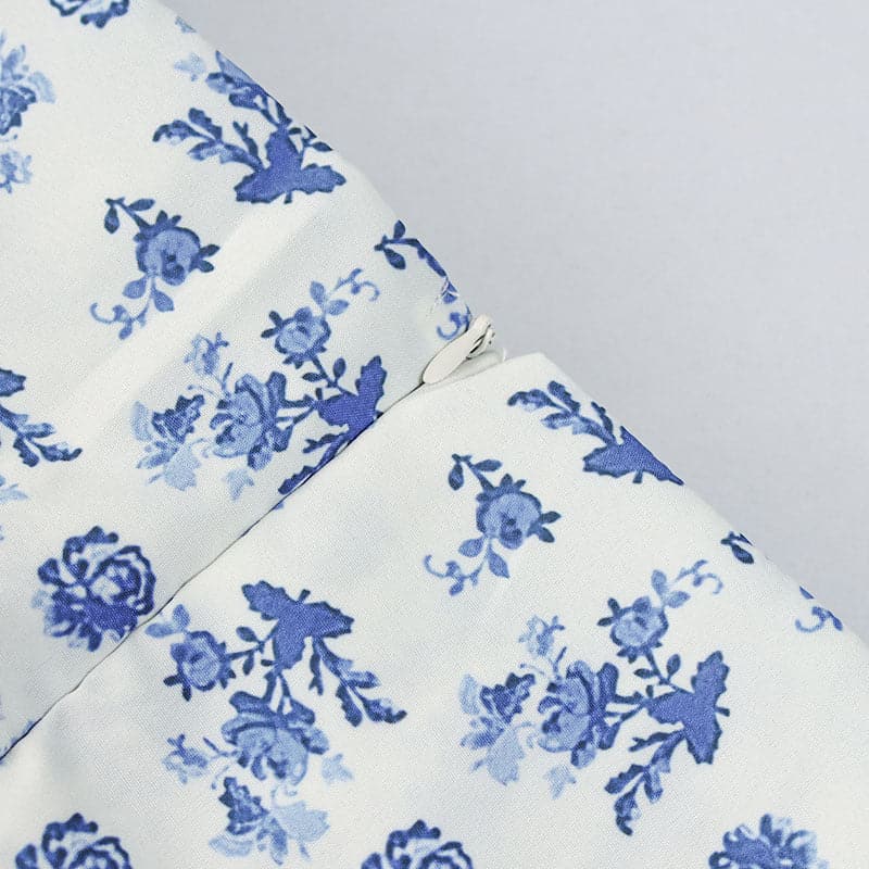 Square Neck Puff Sleeve Tie Front Ditsy Floral High Slit Midi Dress