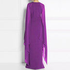 Sheer Cape Sleeve Round Neck High Split Maxi Gown