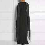Sheer Cape Sleeve Round Neck High Split Maxi Gown
