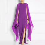 Sheer Cape Sleeve Round Neck High Split Maxi Gown