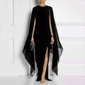 Sheer Cape Sleeve Round Neck High Split Maxi Gown