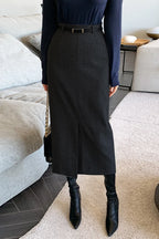 Elegant Striped Faux Wool Belted Casual High Waist A-Line Skirt