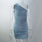 One Shoulder All Over Ruched Bodycon Mini Dress