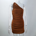 One Shoulder All Over Ruched Bodycon Mini Dress