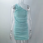 One Shoulder All Over Ruched Bodycon Mini Dress