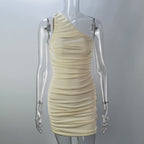 One Shoulder All Over Ruched Bodycon Mini Dress
