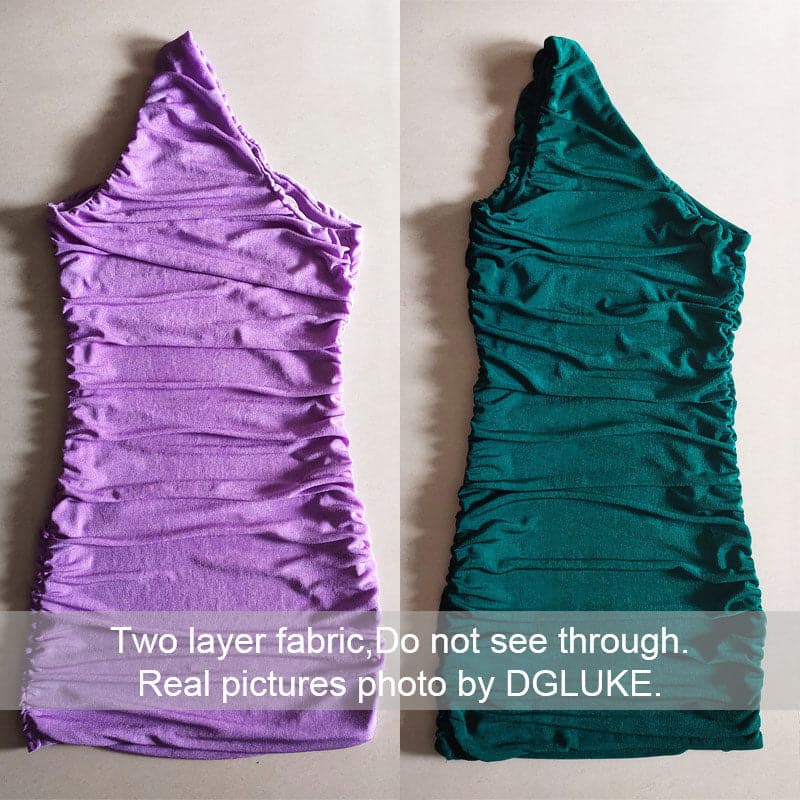 One Shoulder All Over Ruched Bodycon Mini Dress