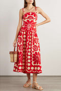 Soledad Timeless Red Spaghetti Strap Maxi Dress with Floral Print Elevated Occasion Wear
