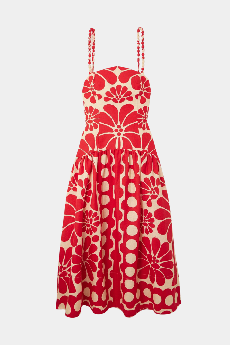 Soledad Timeless Red Spaghetti Strap Maxi Dress with Floral Print Elevated Occasion Wear