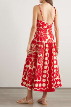 Soledad Timeless Red Spaghetti Strap Maxi Dress with Floral Print Elevated Occasion Wear