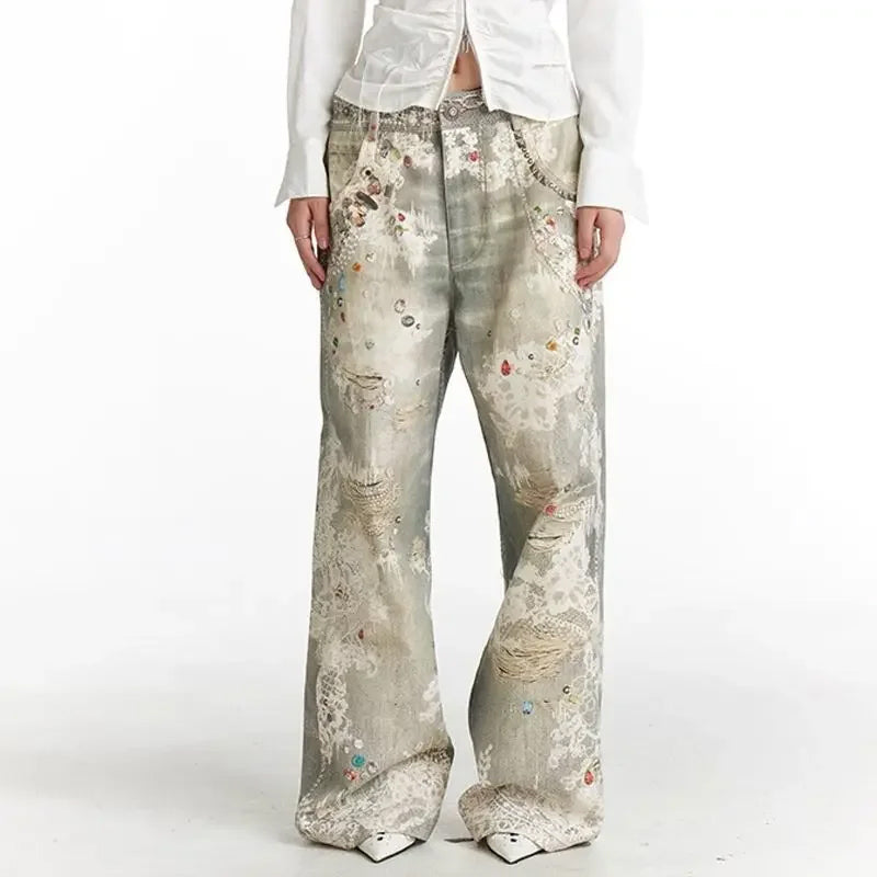 Elise Leroy Distressed Art Washed Jeans