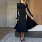 DressBetty - 2024 Ellafads Rose Split A-Line Full Sleeve Midi Dress