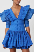| Backless Mini Dress, Ruffles, Plunging Neckline