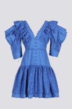 | Backless Mini Dress, Ruffles, Plunging Neckline