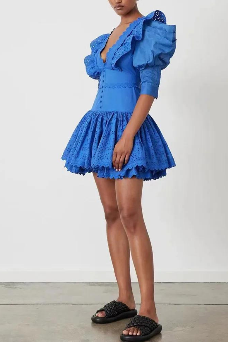 Rosalía Minimalist Backless Mini Dress with Ruffles and a Plunging Neckline Statement Occasion Edit