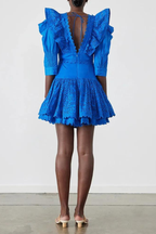 | Backless Mini Dress, Ruffles, Plunging Neckline