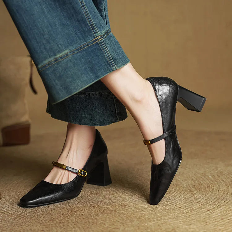 Eloria Genuine Leather Mary Jane Heels