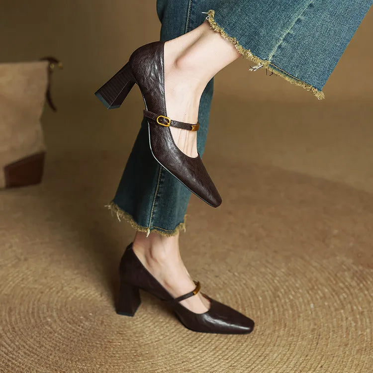 Eloria Genuine Leather Mary Jane Heels