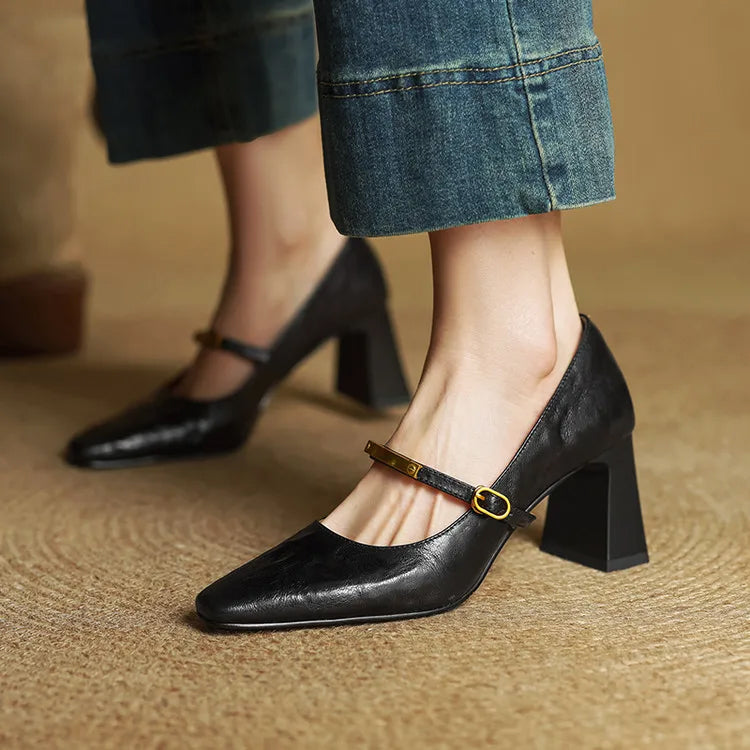 Eloria Genuine Leather Mary Jane Heels