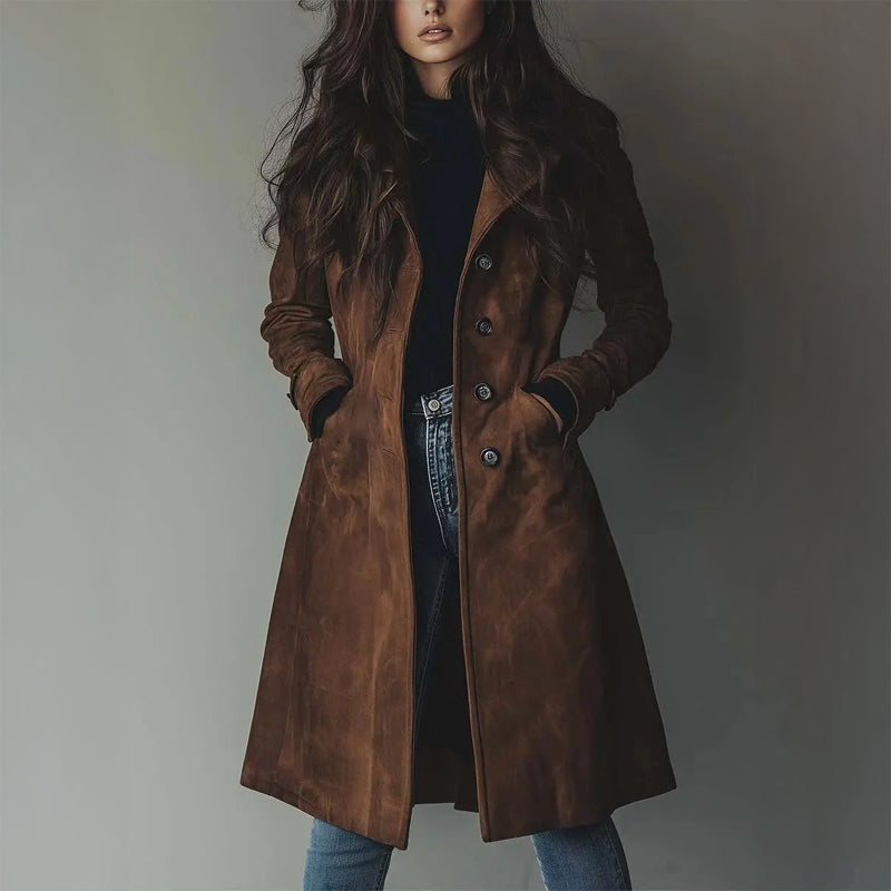 _loure Brown Suede Longline Coat