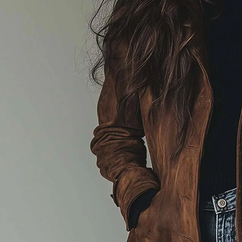 _loure Brown Suede Longline Coat