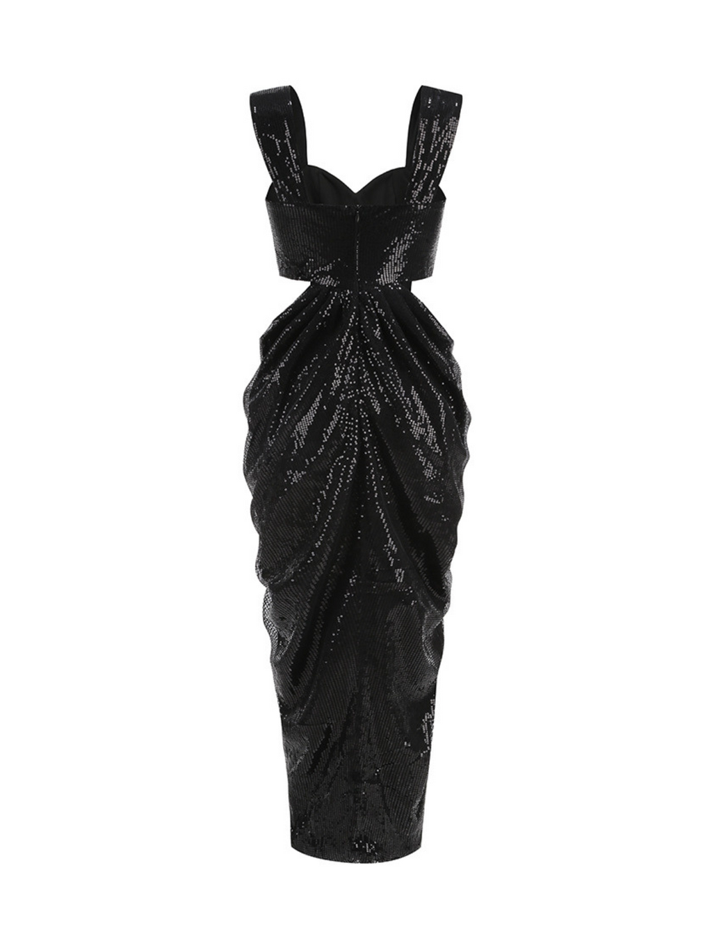 Sequin Square Neck Waist Cut Out 3D Floral Tulip Hem Maxi Gown
