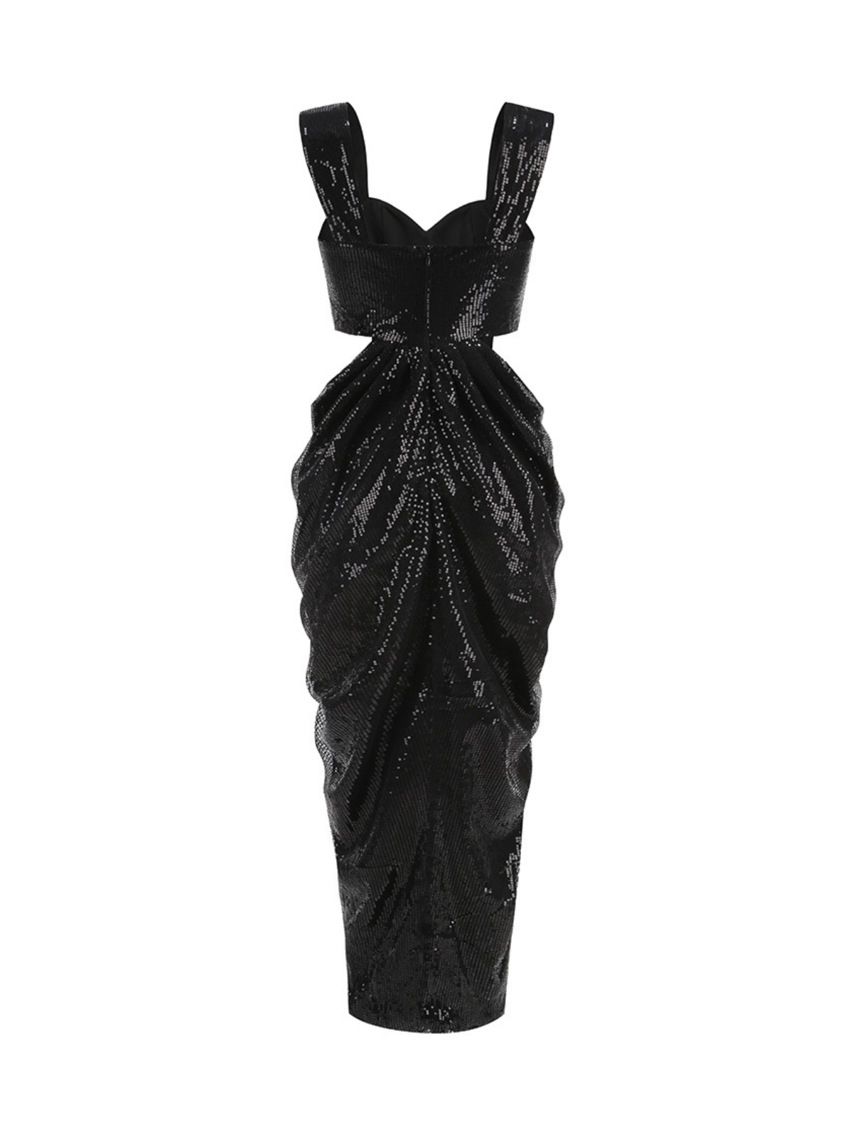 Sequin Square Neck Waist Cut Out 3D Floral Tulip Hem Maxi Gown