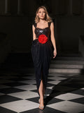 Sequin Square Neck Waist Cut Out 3D Floral Tulip Hem Maxi Gown