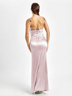 Embellished Strap Tie Back Satin Bodycon Dress