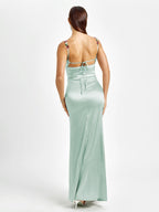 Embellished Strap Tie Back Satin Bodycon Dress