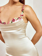 Embellished Strap Tie Back Satin Bodycon Dress