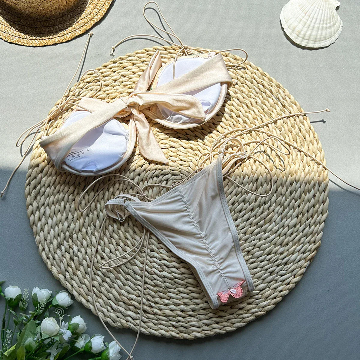 Embroidered Floral Bikini Set