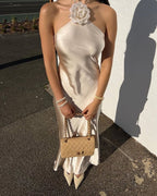 Elora - Satin Halterneck Backless Maxi Dress