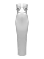 Emer Strapless Leather Maxi Dress In Silver