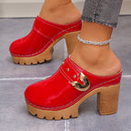 Valentina Rossi Block Heel Glossy Mules
