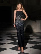 Rhinestone Triangle Motif Spaghetti Strap Square Neck Bandage Maxi Dress