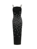 Rhinestone Triangle Motif Spaghetti Strap Square Neck Bandage Maxi Dress